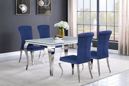 Carone 5-piece 61-inch Rectangular White Glass Dining Set Blue