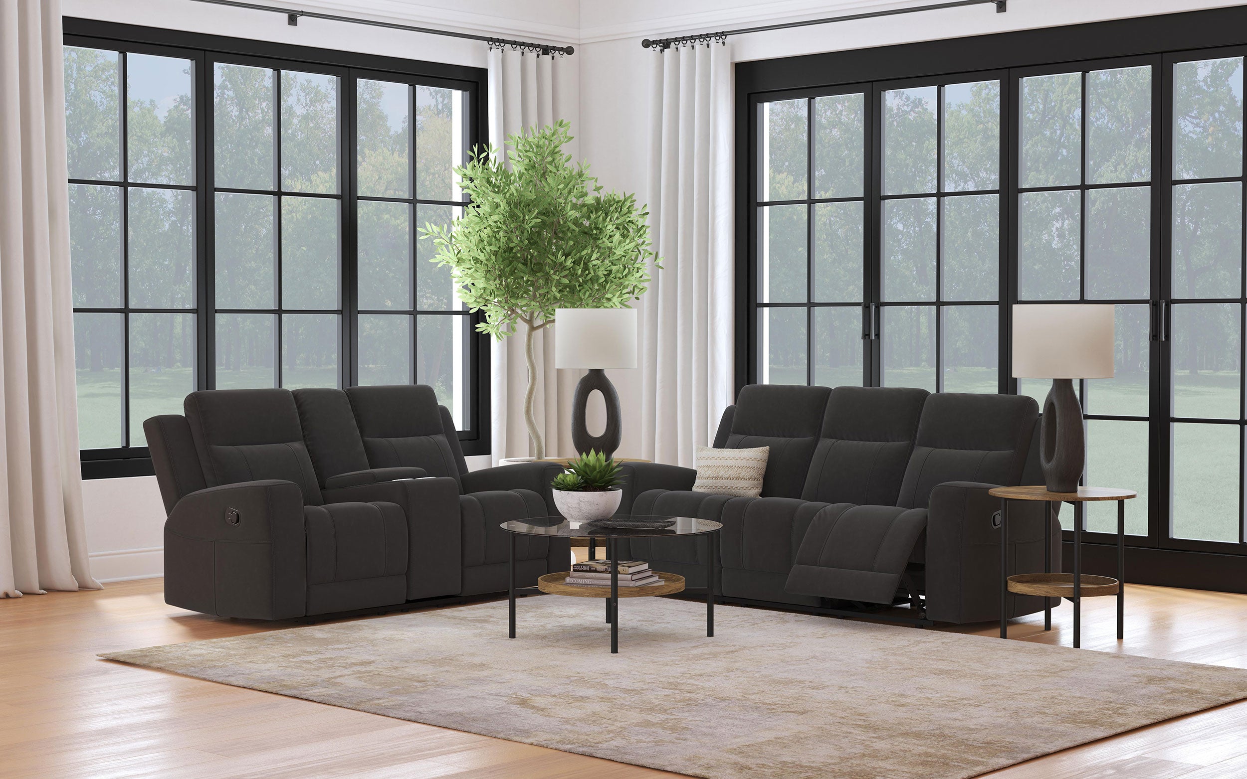 Shop Brentwood 2piece Upholstered Reclining Sofa Set Black at JB's