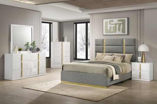 Ines 5-piece Eastern King Bedroom Set Grey and White High Gloss