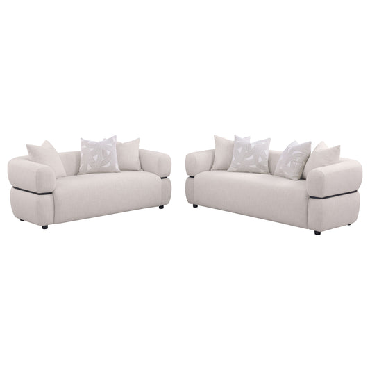 Jeanette 2-piece Fabric Upholstered Round Arm Sofa Set Beige