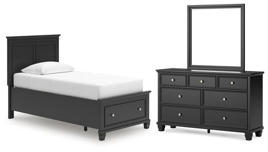 Lanolee Twin Panel Storage Bed, Dresser and Mirror