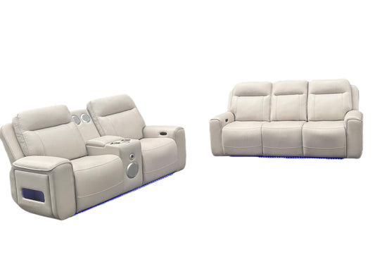 Rojas 2-Piece Dual Power Reclining Sofa Set with Drop-Down Console Greige