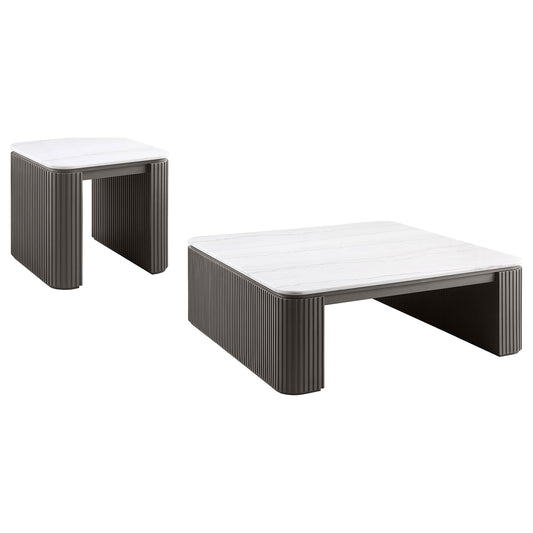Lior 2-Piece Square Marble Top Coffee and End Table Set Charcoal
