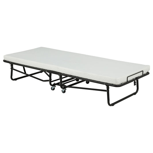 Massey Twin Folding Bed Frame with Memory Foam Mattress Black