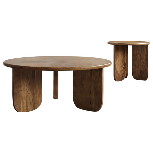 Dale 2-Piece Round Mango Wood Coffee and End Table Set Honey Mango