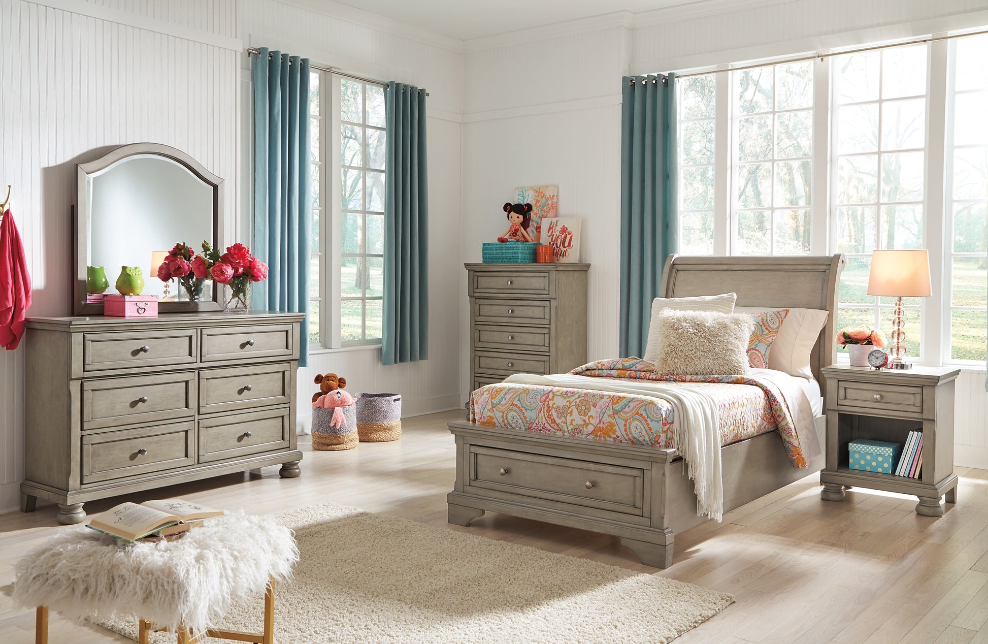 Lettner Twin Sleigh Bed with Mirrored Dresser, Chest and Nightstand JB's Furniture  Home Furniture, Home Decor, Furniture Store