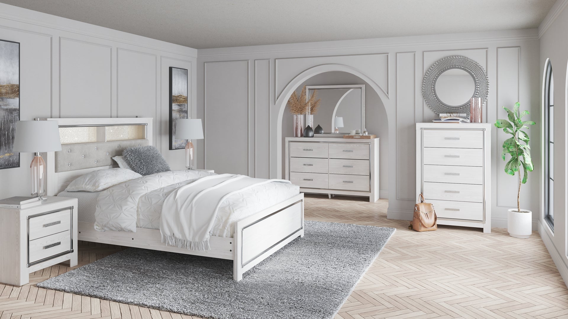 Altyra Queen Panel Bookcase Bed with Mirrored Dresser, Chest and Nightstand JB's Furniture  Home Furniture, Home Decor, Furniture Store