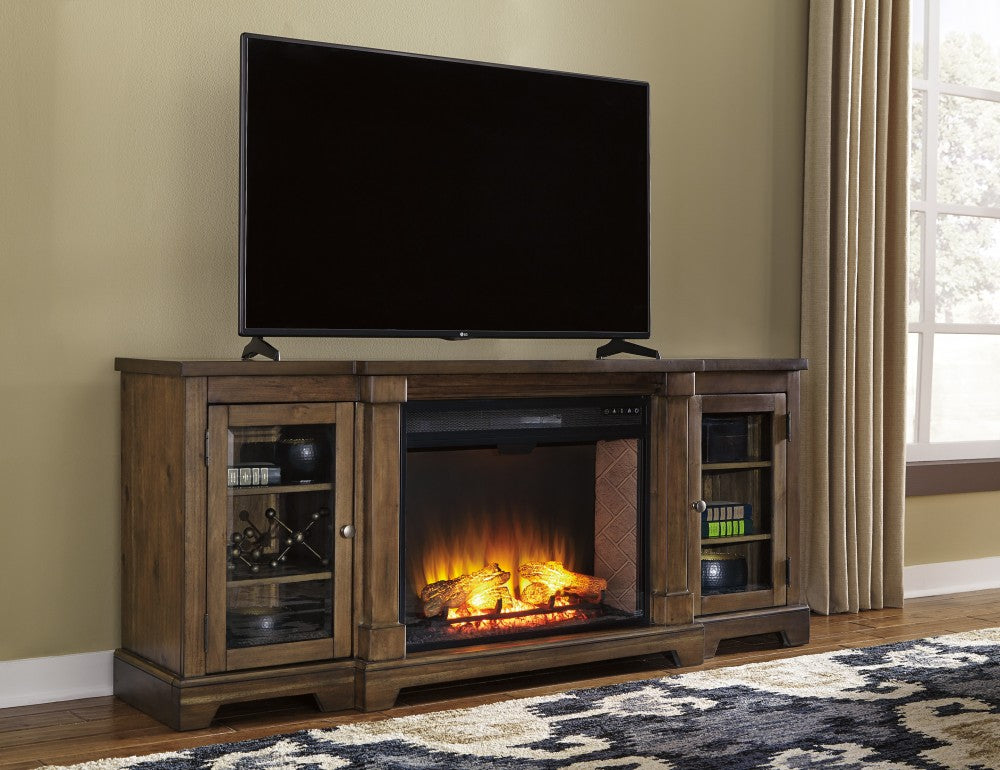 Flynnter Medium Brown TV Stand with Fireplace JB's Furniture Home Furniture, Home Decor, Furniture Store