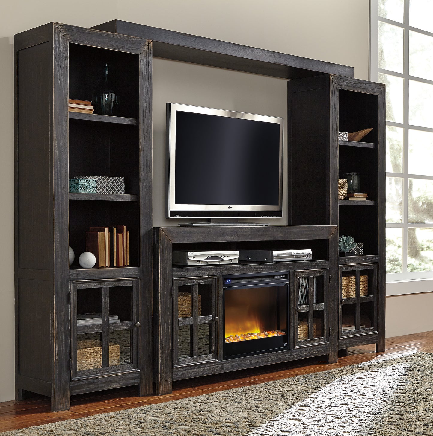 Gavelston Collection - 4 Piece Entertainment Center with Fireplace