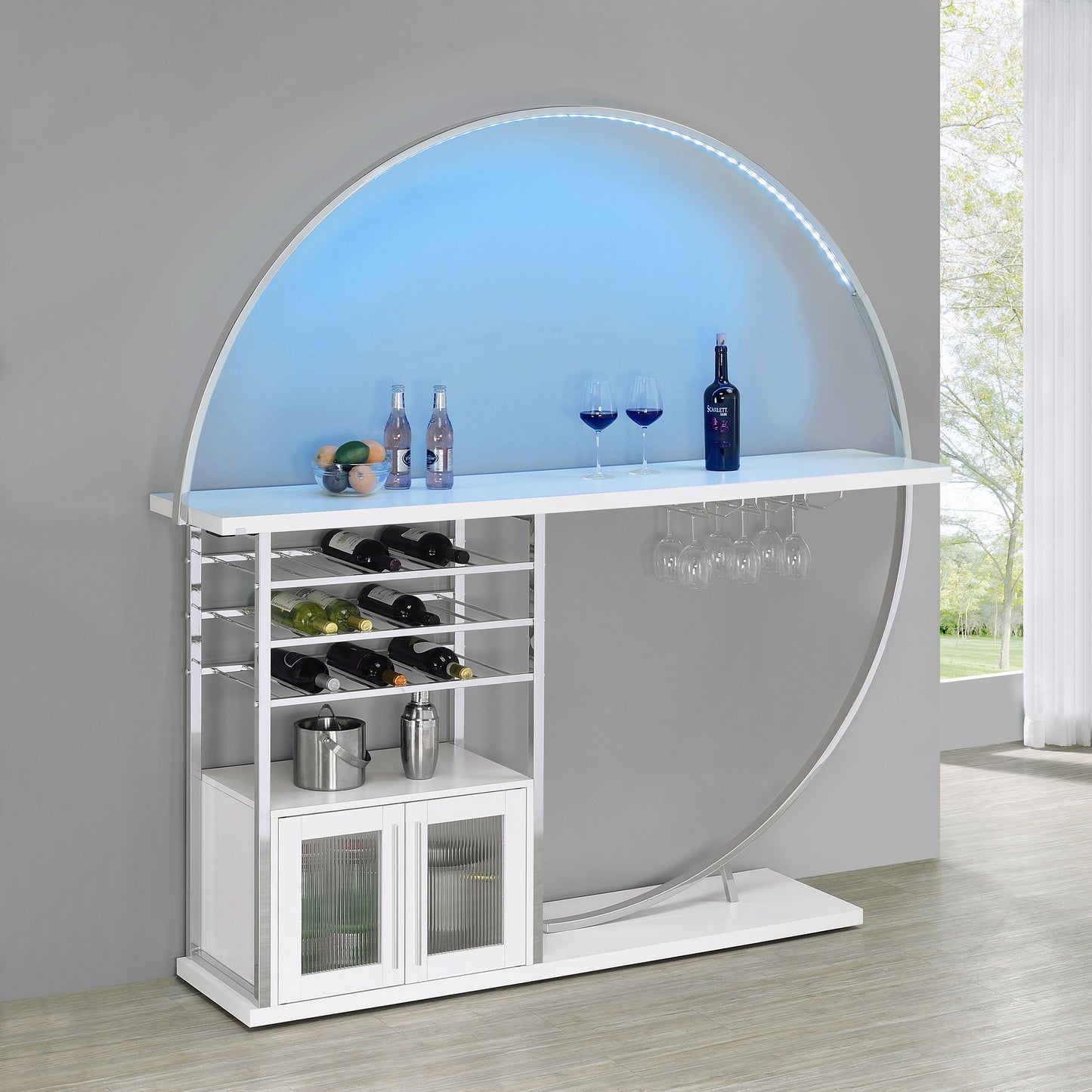 Risley 2-door Circular LED Wine Cabinet White High Gloss