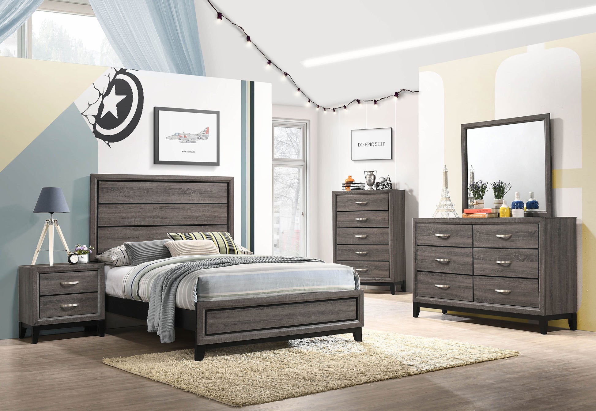 grey oak dresser set Coaster Watson 4-Piece Gray Oak Full Bedroom Set
