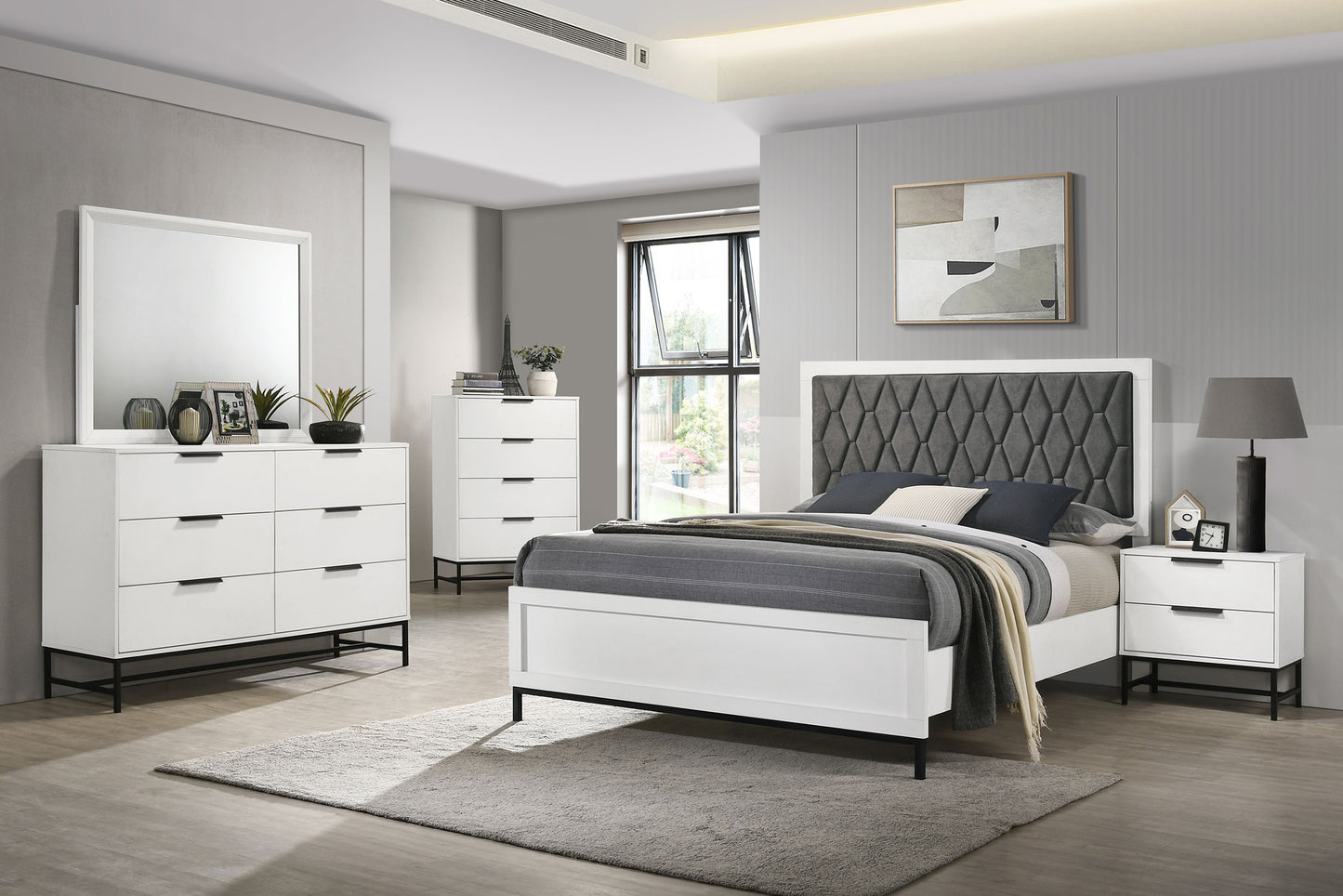 Sonora Queen Upholstered Panel Bed White