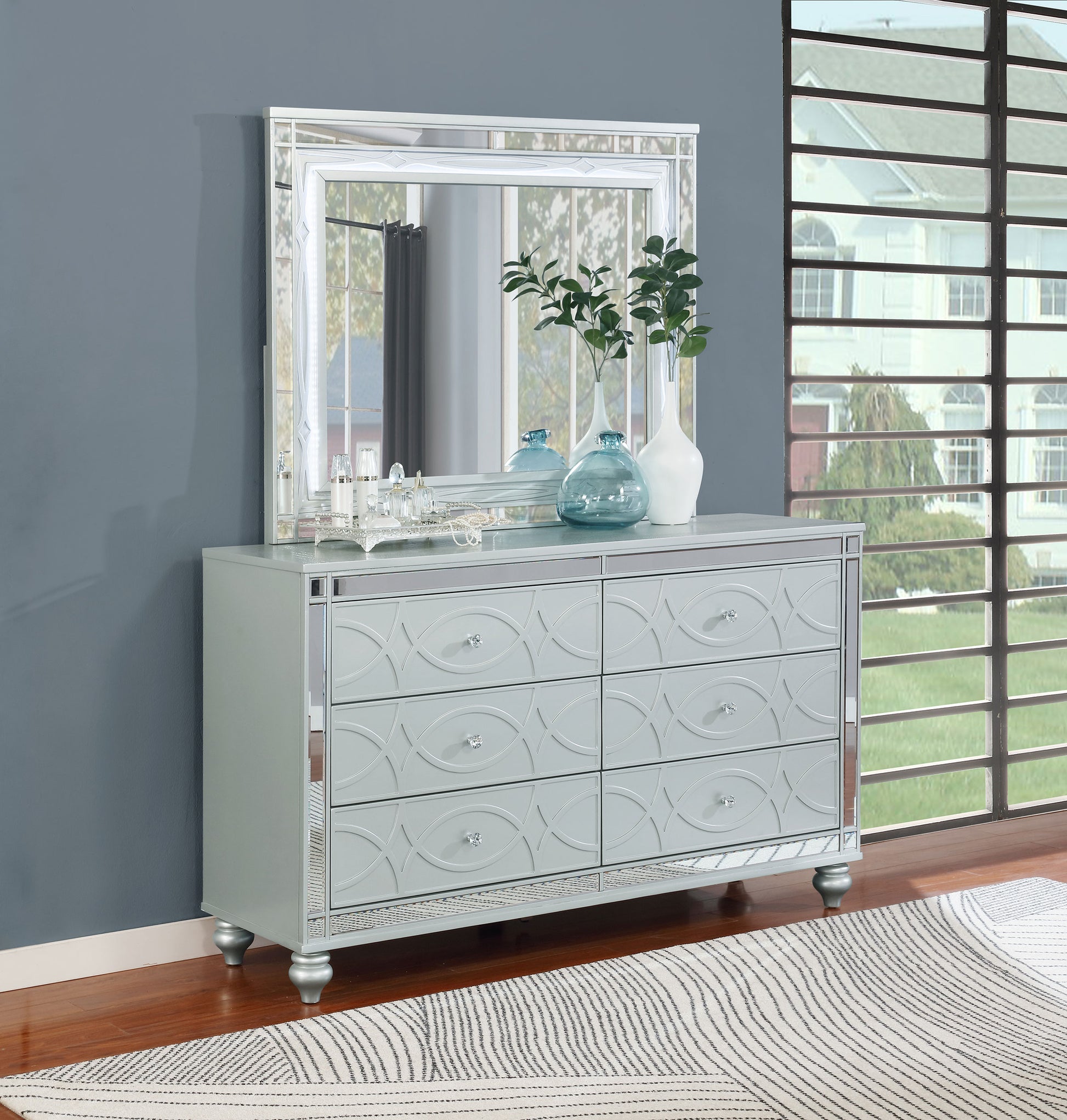 Shop Gunnison 6-drawer Dresser with Mirror Silver Metallic at JB's Furniture Milwaukee's best furniture store. Shop Gunnison 6-drawer Dresser with Mirror Silver Metallic at JB's Furniture Milwaukee's best furniture store.