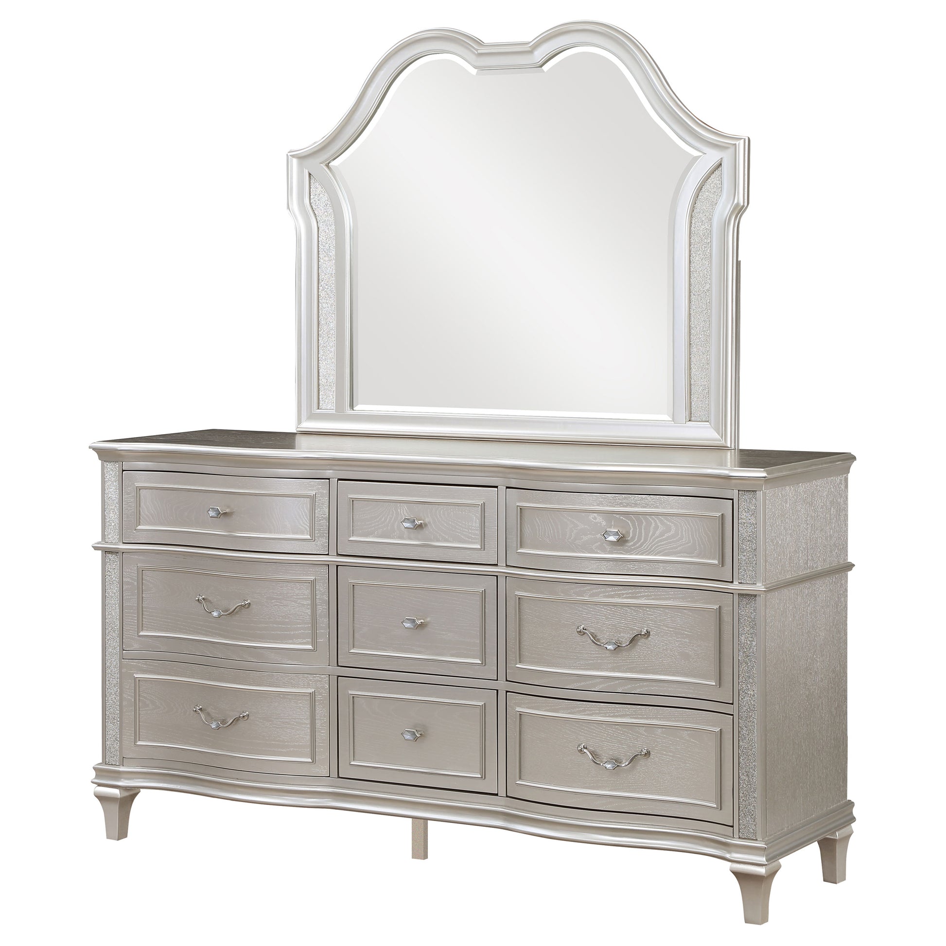 Evangeline - 9-Drawer Dresser with Mirror - Silver Oak Evangeline - 9-Drawer Dresser with Mirror - Silver Oak