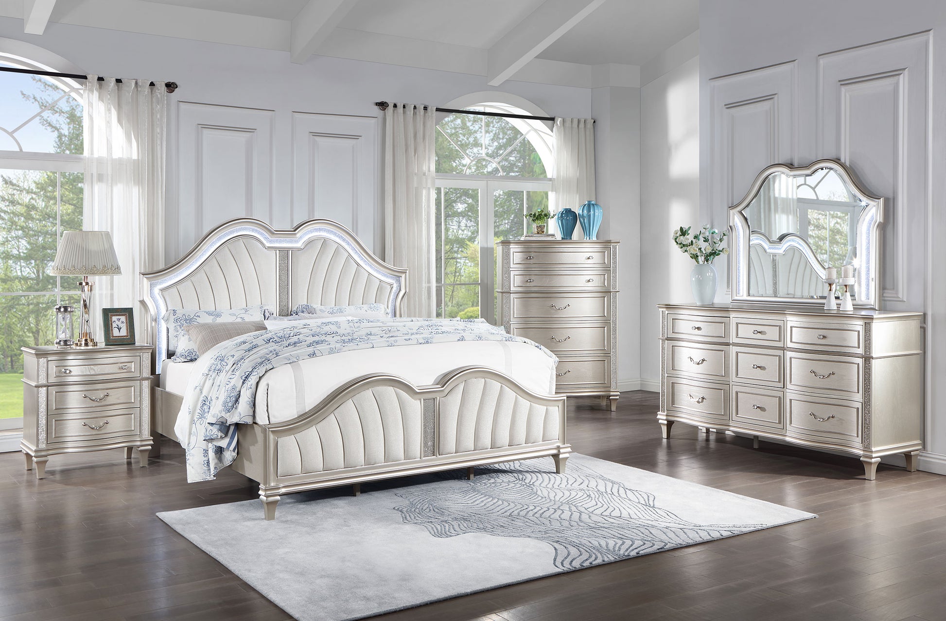 Evangeline - 9-Drawer Dresser with Mirror - Silver Oak Evangeline - 9-Drawer Dresser with Mirror - Silver Oak