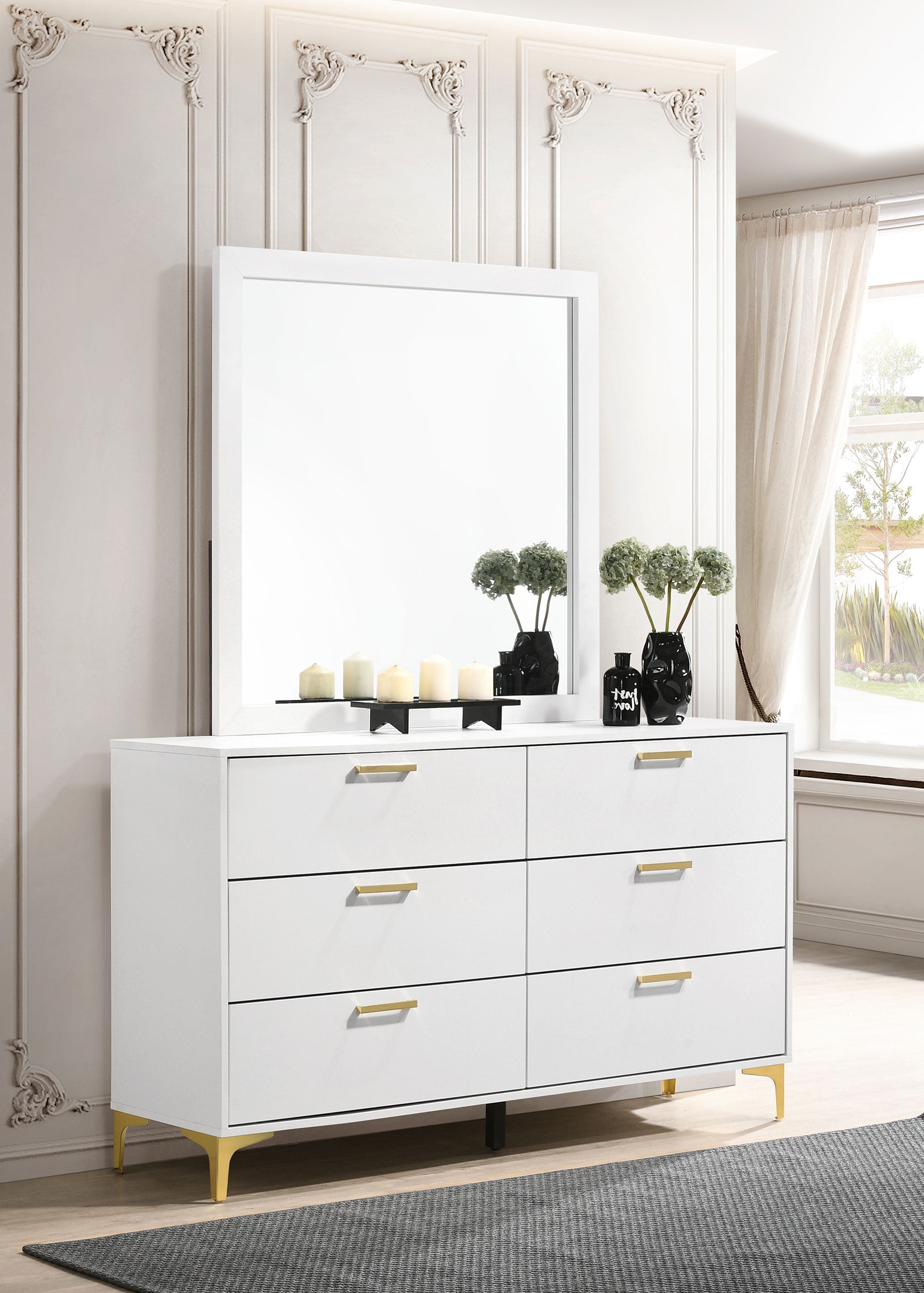 Kendall - 6-Drawer Dresser With Mirror - White Kendall - 6-Drawer Dresser With Mirror - White