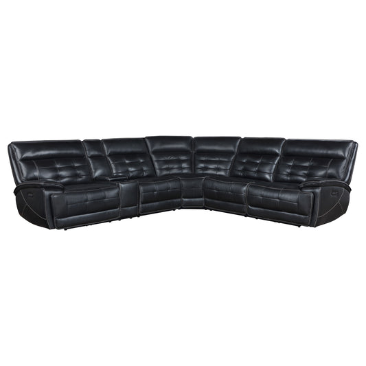Hewitt Leather Dual Power Reclining Sectional Sofa Black