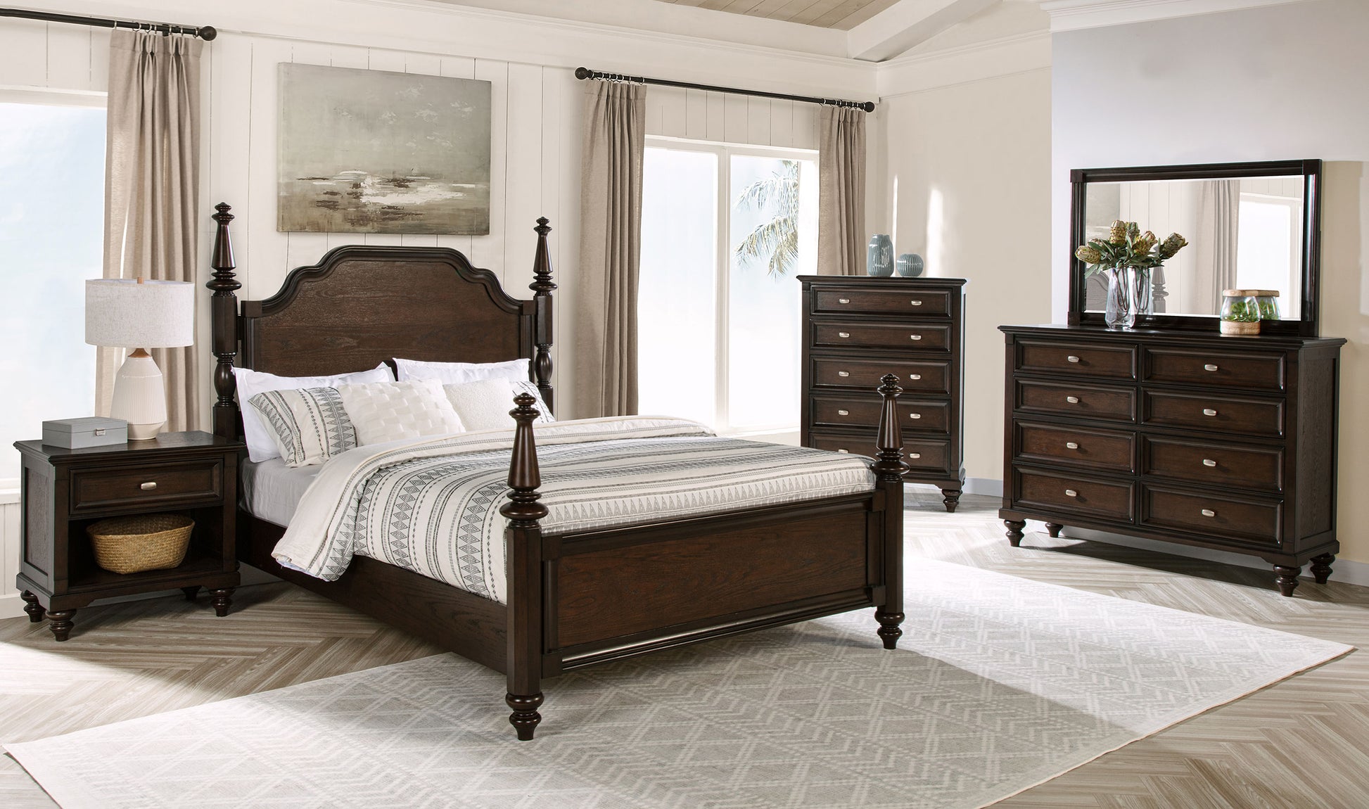 bedroom dresser sets Loft Solid Wood Set (5-piece) Acacia / King featuring mirrored latticework on the upper drawers that captures light and enhance space Andover 5-piece Eastern King Bedroom