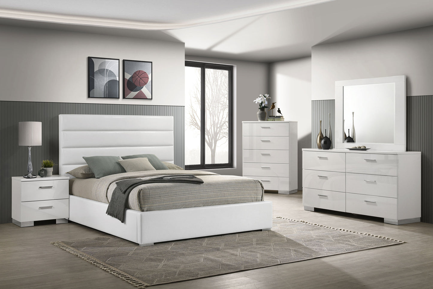 Felicity 5-piece Eastern King Bedroom Set White High Gloss