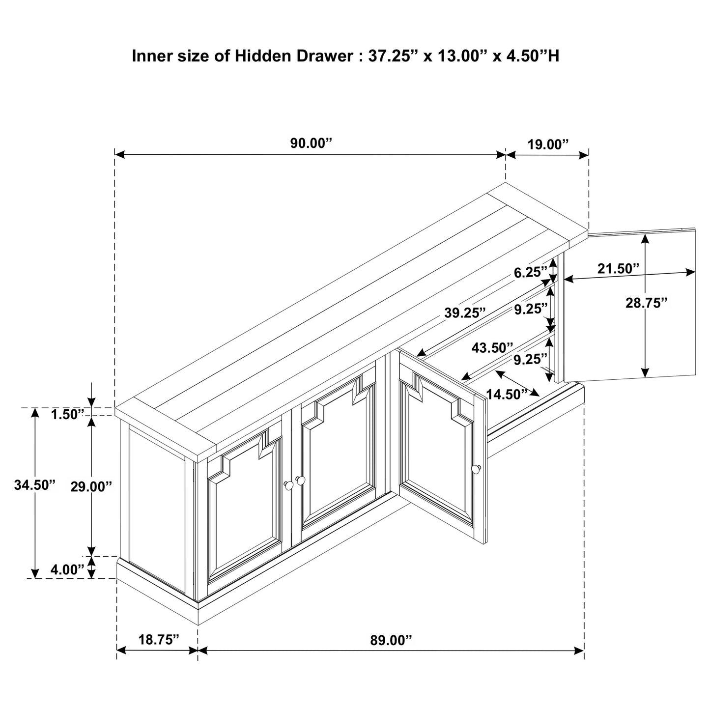 Florence 4-door Dining Sideboard Buffet Cabinet Rustic Honey