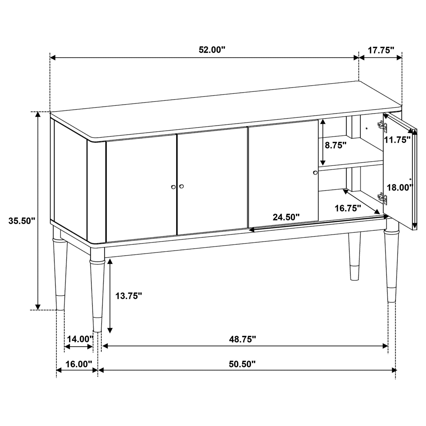 Reseda 4-door Dining Sideboard Server with Shelves Ash Brown