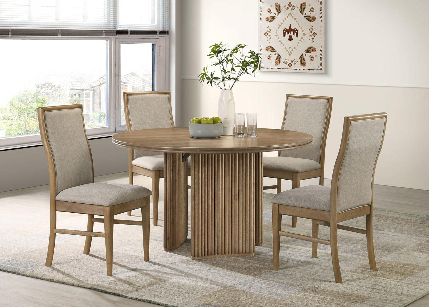 Adina 53-inch Round Wood Dining Table Distressed Light Brown