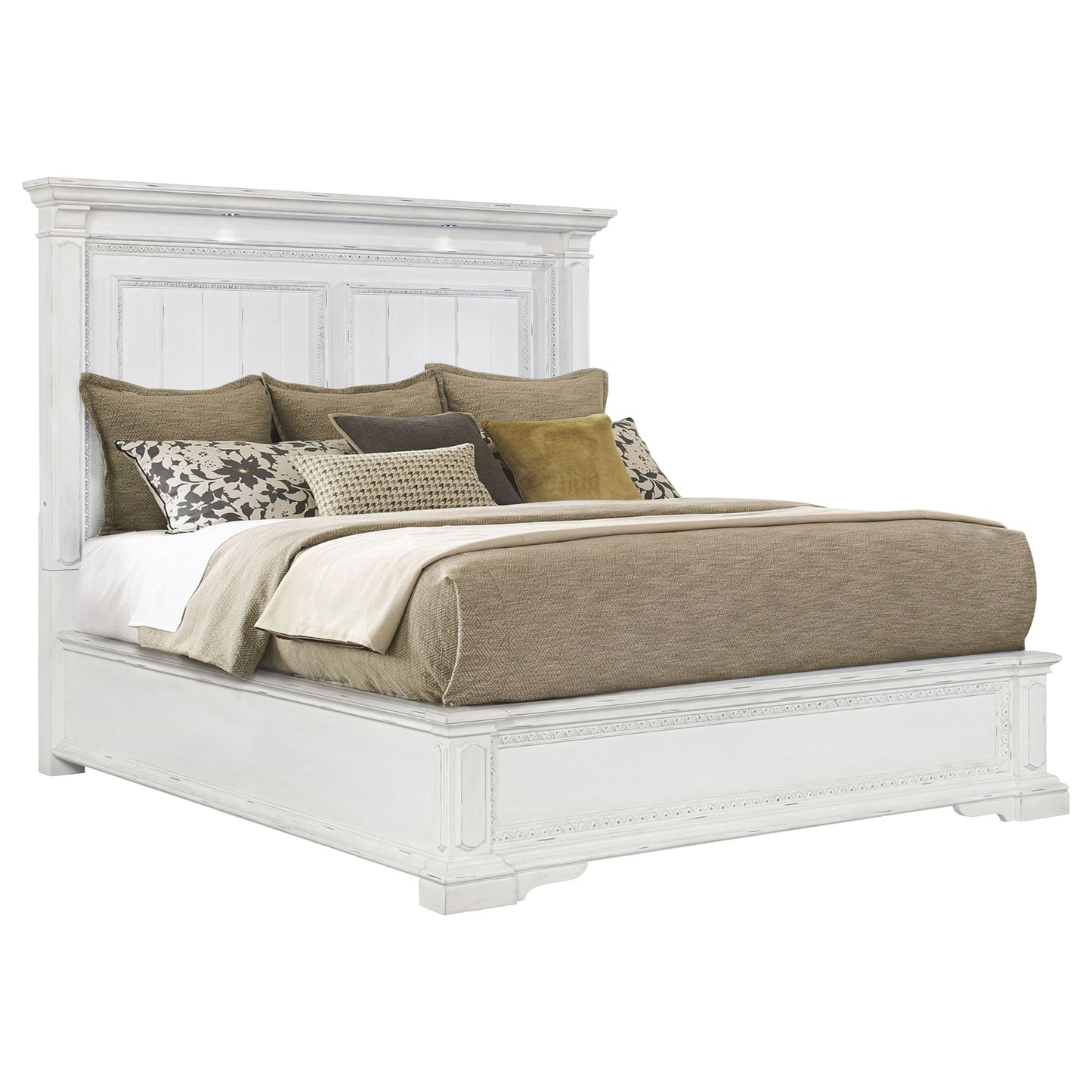McKinney California King LED Light Panel Bed Vintage White