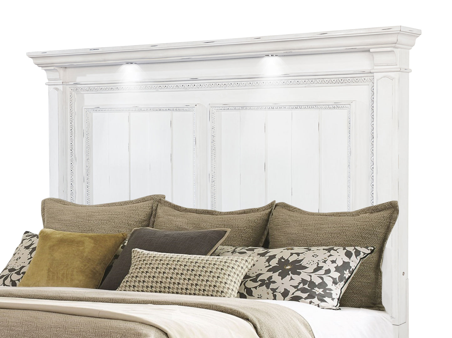 McKinney California King LED Light Panel Bed Vintage White