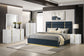 Ines 56-inch Fabric Upholstered Queen Panel Bed Navy