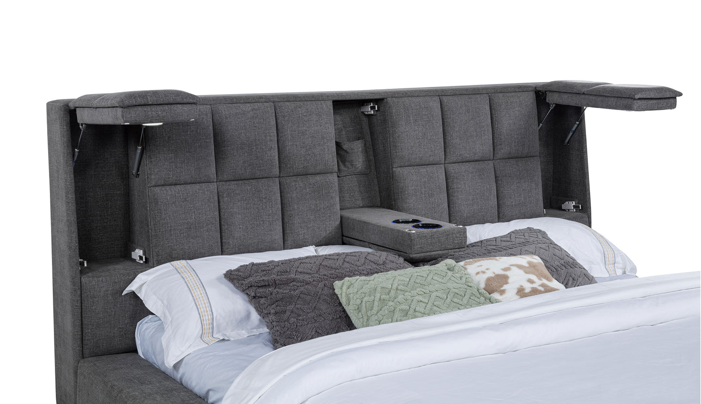 Dreux Upholstered California King Panel Platform Bed Grey