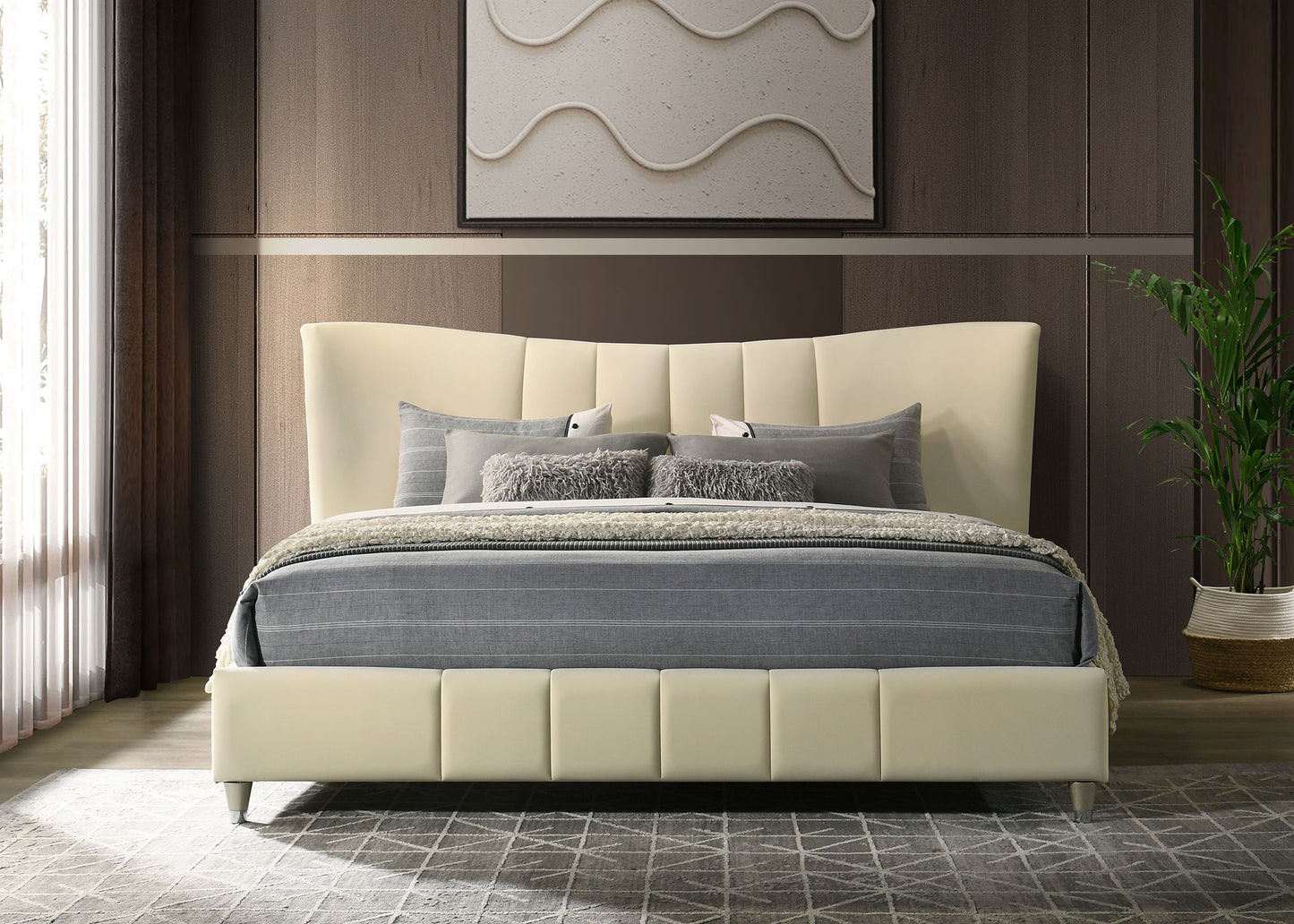 Evelyn Upholstered Eastern King Panel Platform Bed Ivory