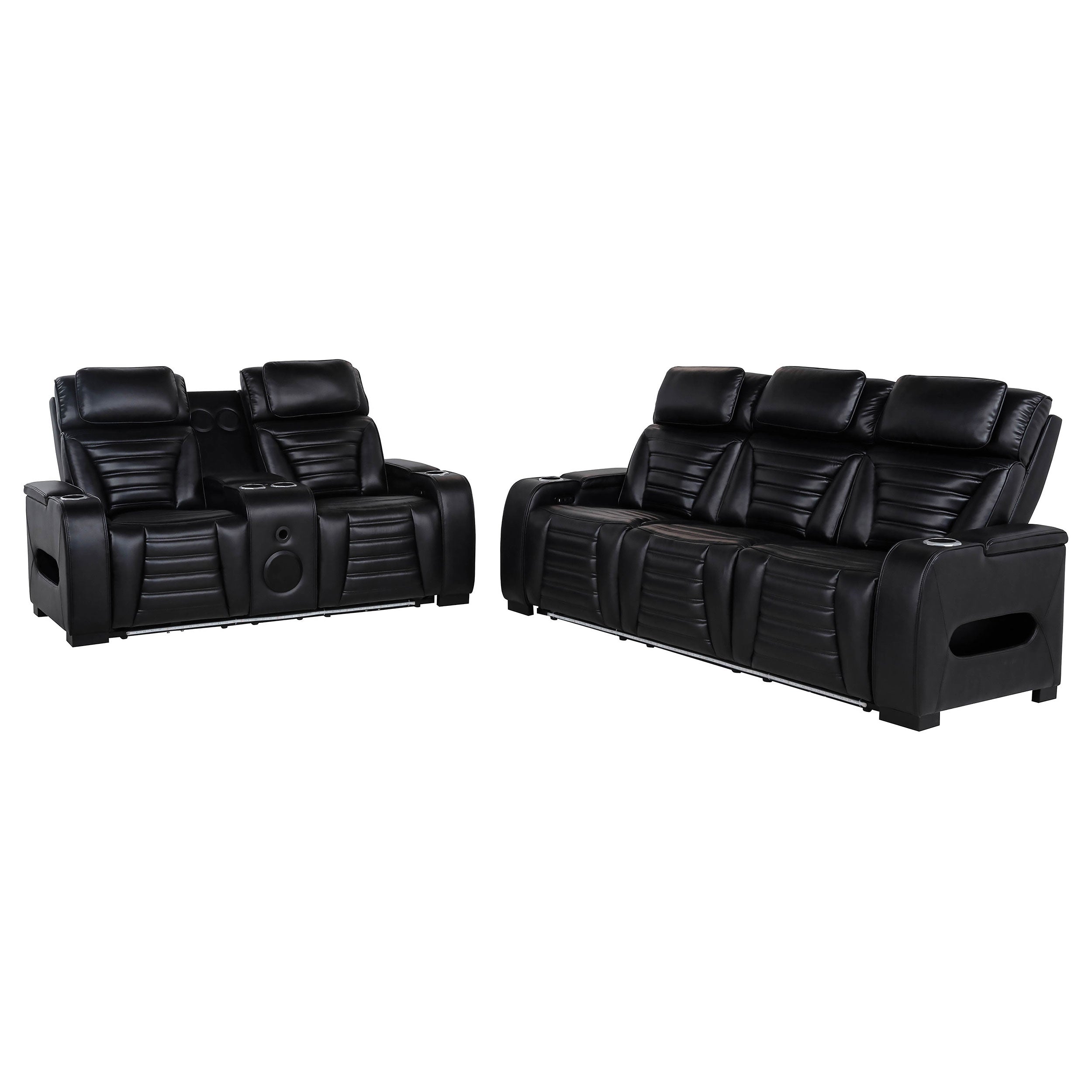 CEO様2セット Shop Zuma 2-piece Faux Leather Dual Power LED Sofa Set Black at
