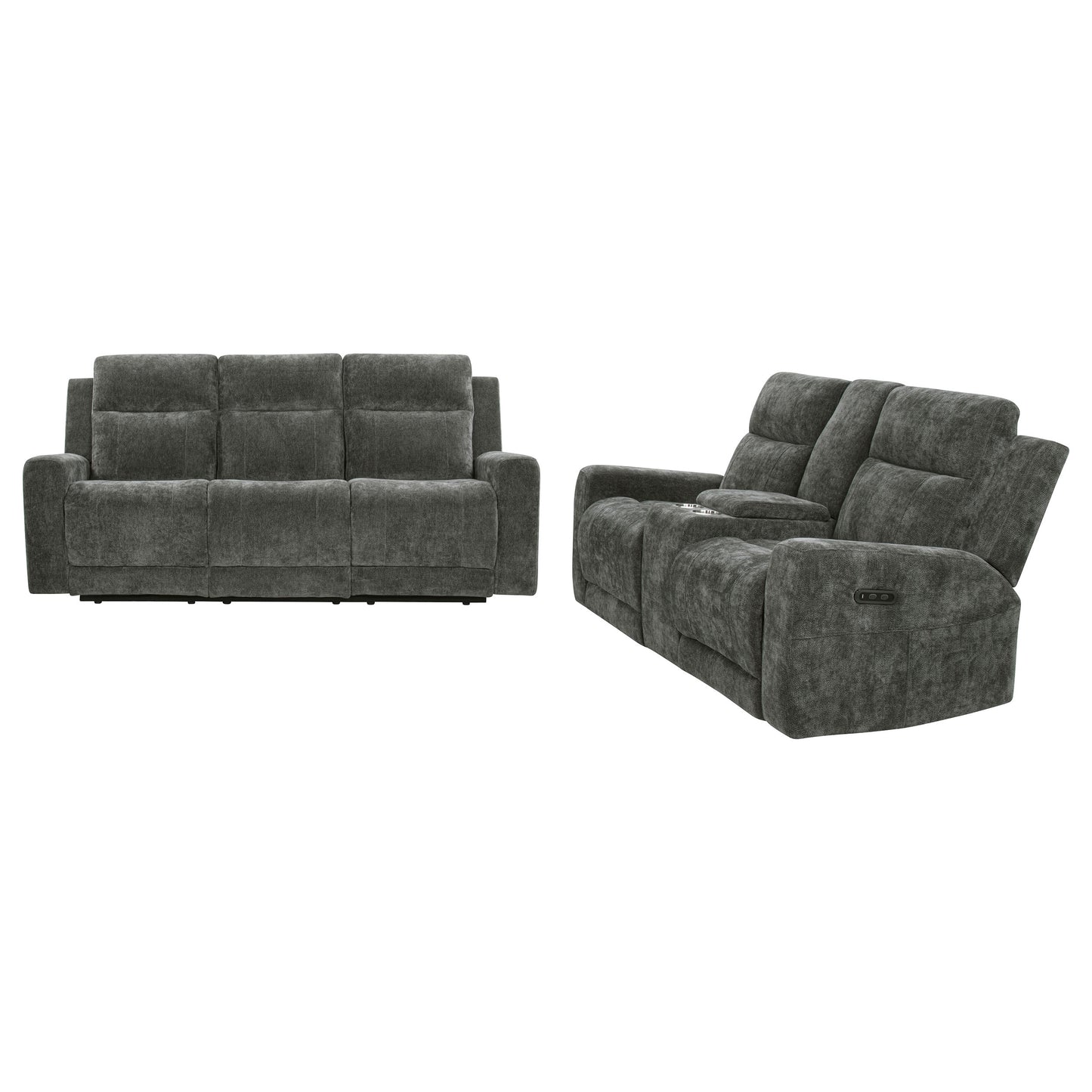 Kennett 2-piece Chenille Power Reclining Sofa Set Dark Grey