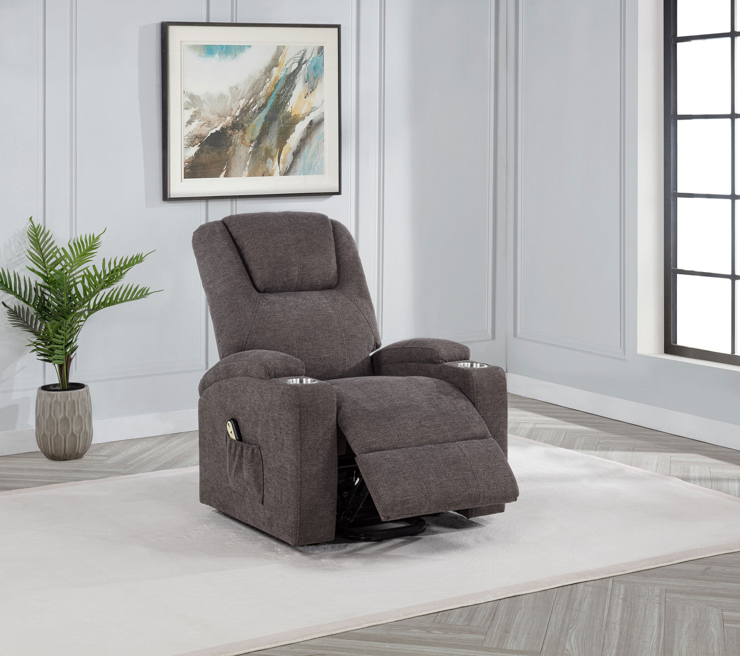 Louie Chenille Upholstered Power Lift Massage Chair Brown