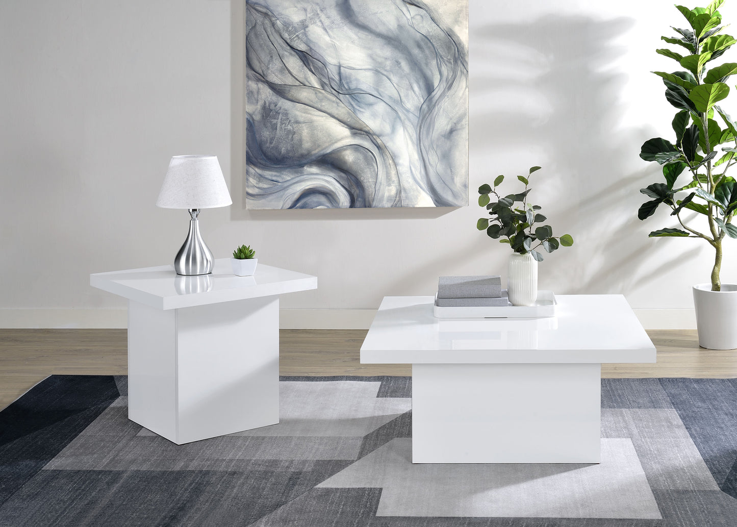 Devar Square Engineered Wood Coffee Table White High Gloss