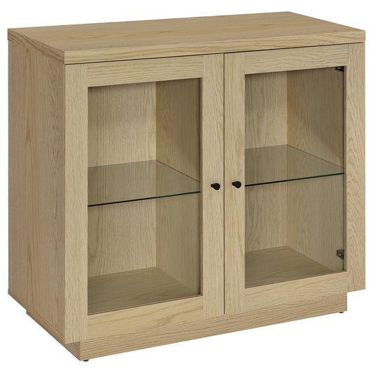 Tilbury 2-door Glass Front Accent Display Cabinet Light Oak
