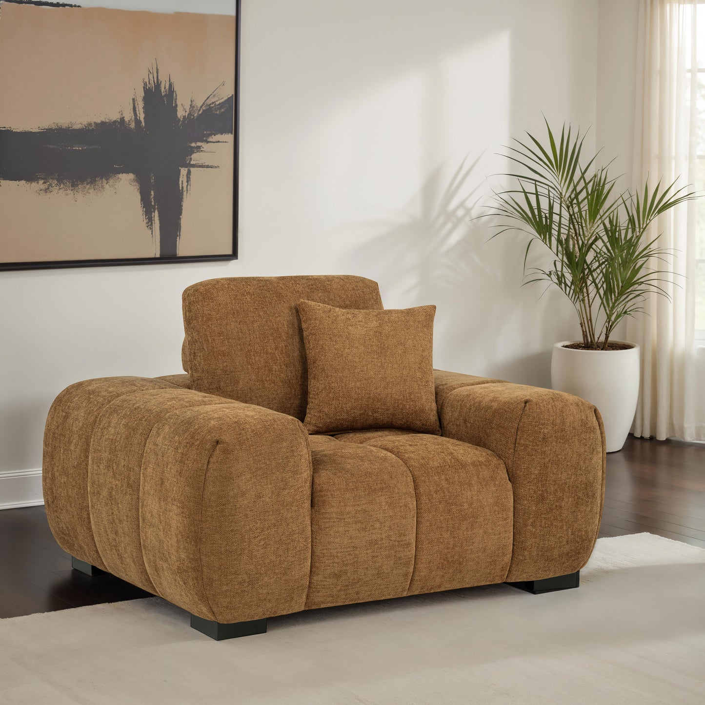Octavia Upholstered Track Arm Accent Chair Amber