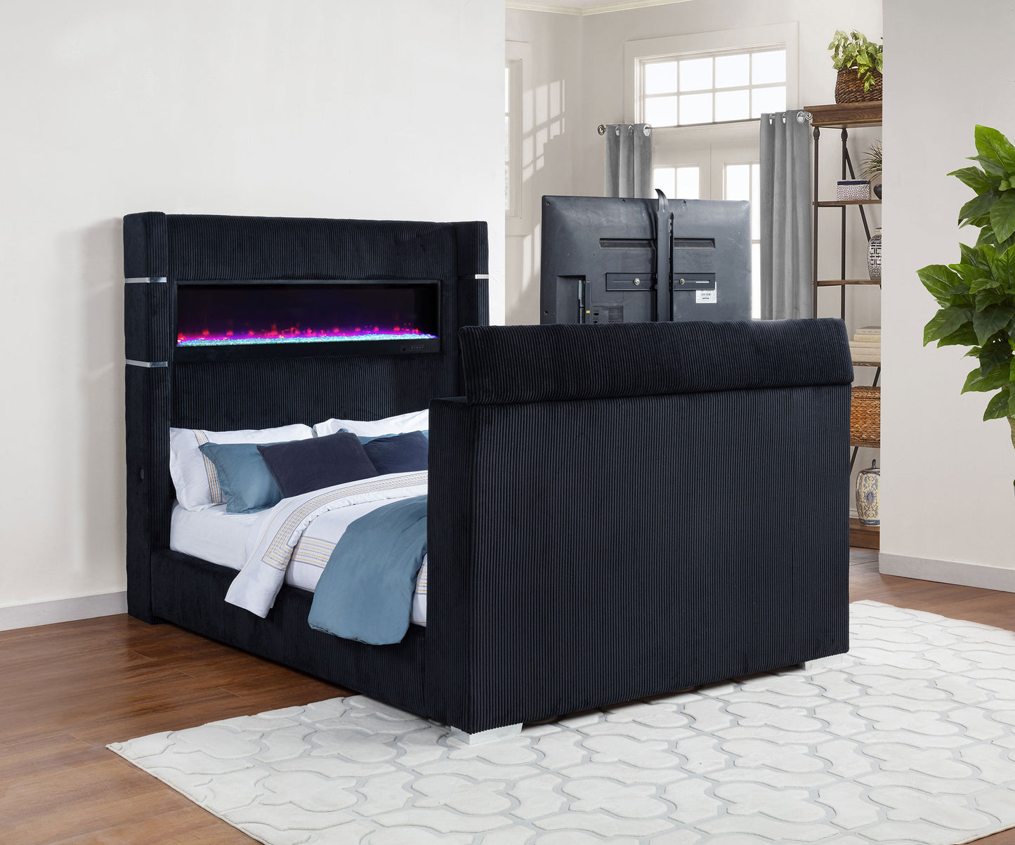 Tisdall California King Flame Visualizer TV Bed Black
