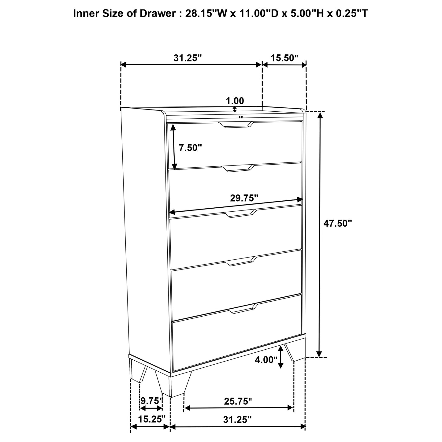 Henderson 5-drawer Bedroom Chest of Drawers Medium Oak