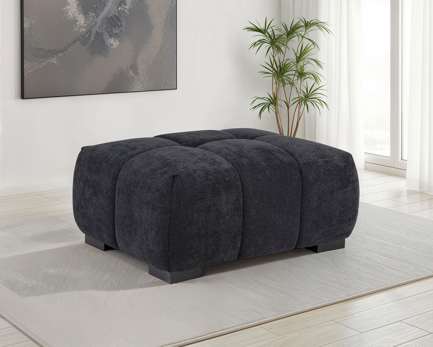 Octavia Upholstered Rectangular Ottoman Black