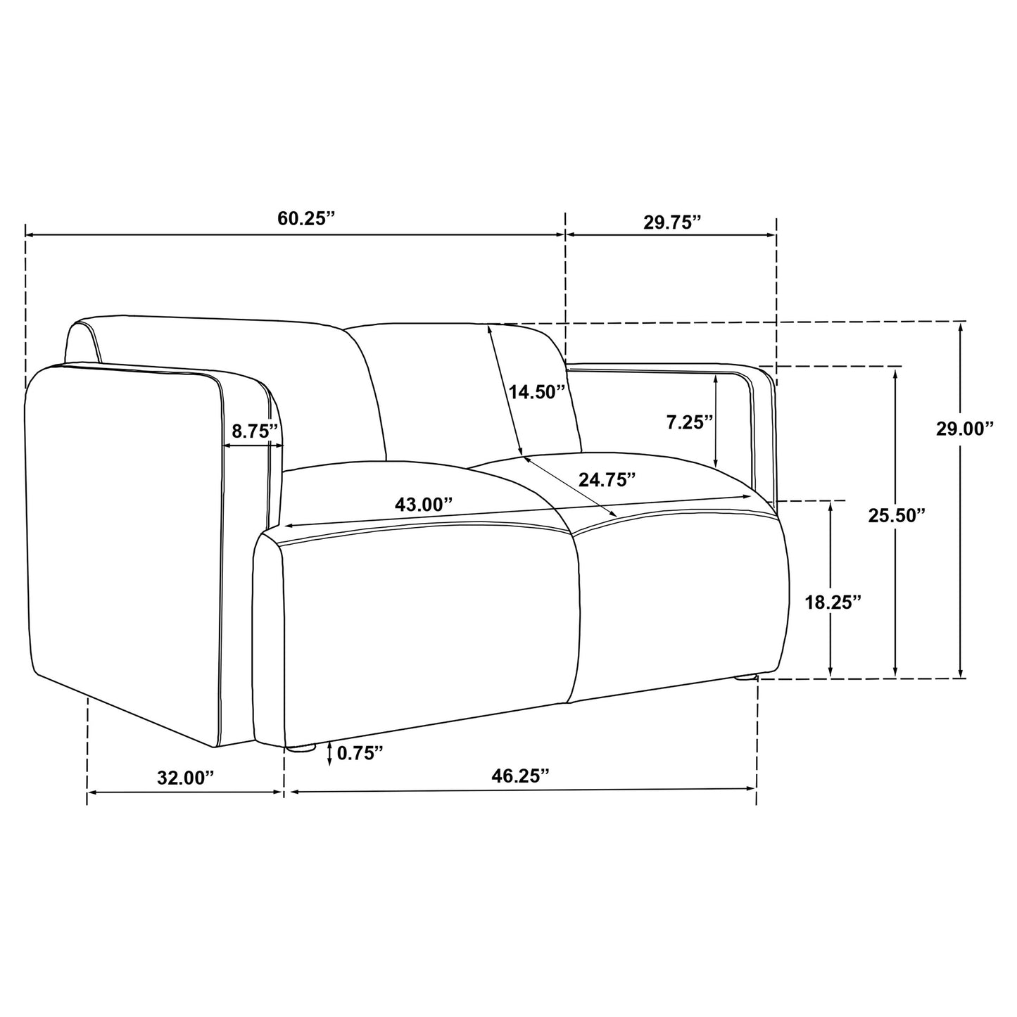 Dorset Fabric Upholstered Round Track Arm Loveseat Brown