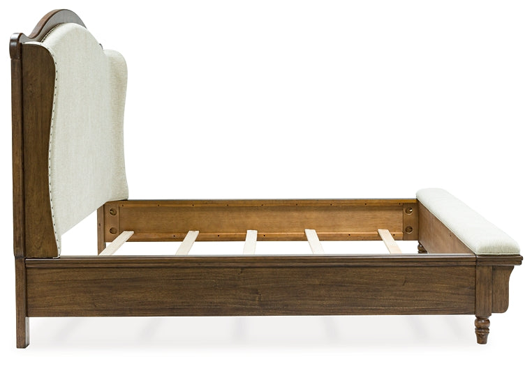 Sturlayne Queen Upholstered Panel Bed with Mirrored Dresser