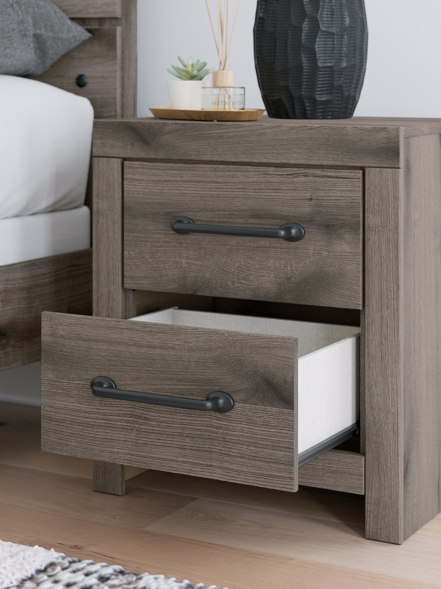 Graystorm Twin Panel Bed with Mirrored Dresser and Nightstand