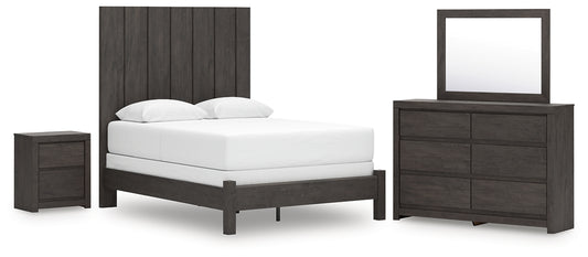 Fraluna Queen Panel Bed with Mirrored Dresser and Nightstand