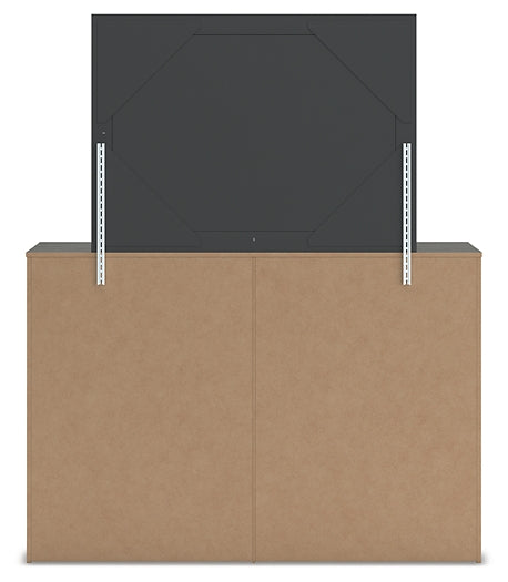 Fraluna Queen Panel Storage Bed with Mirrored Dresser, Chest and Nightstand