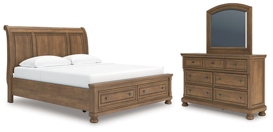 Feddinger King Storage Sleigh Bed with Mirrored Dresser