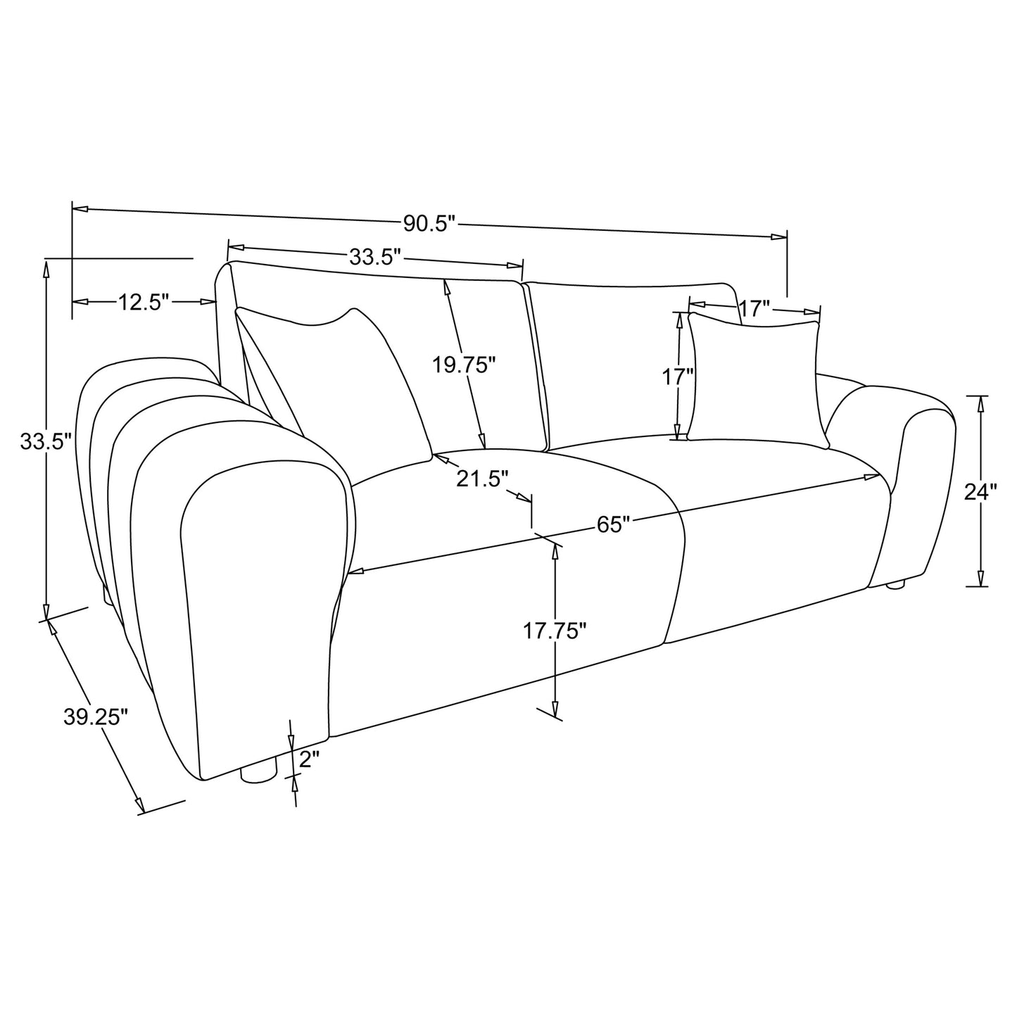 Burnett Chenille Upholstered Wide Arm Sofa Ivory