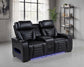 Zuma Faux Leather Dual Power Reclining LED Loveseat Black