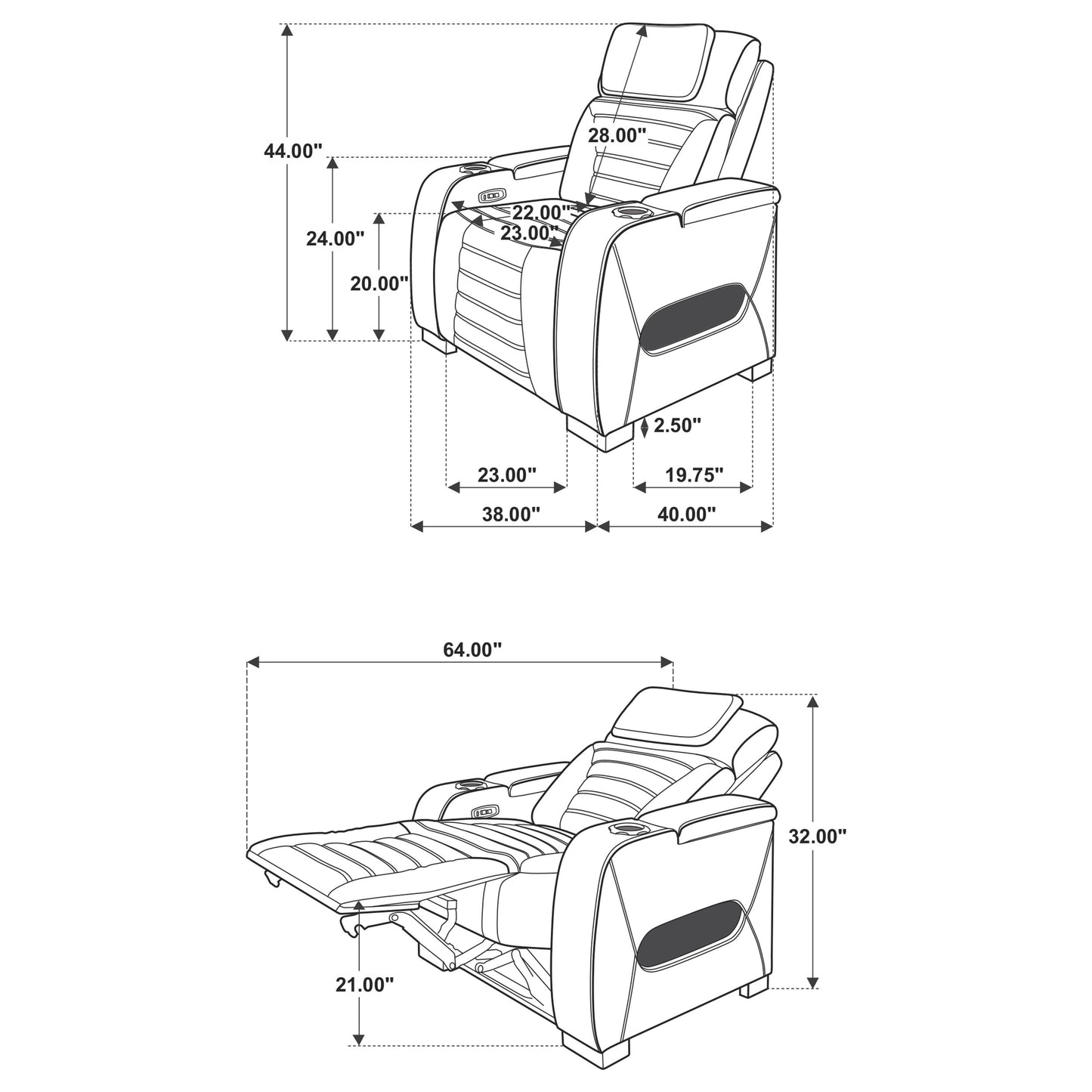 Zuma Faux Leather Upholstered Dual Power LED Recliner Black