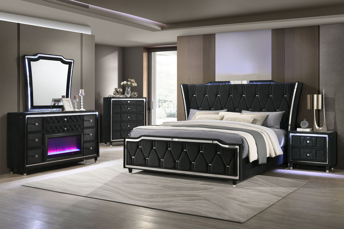Lorient 8-drawer LED Bedroom Dresser Cabinet Black